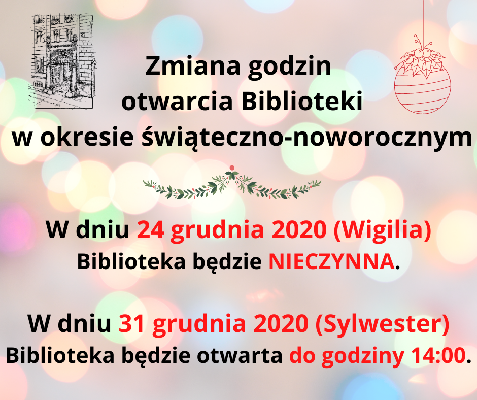 Godziny otwarcia Biblioteki w okresie świąteczno-noworocznym