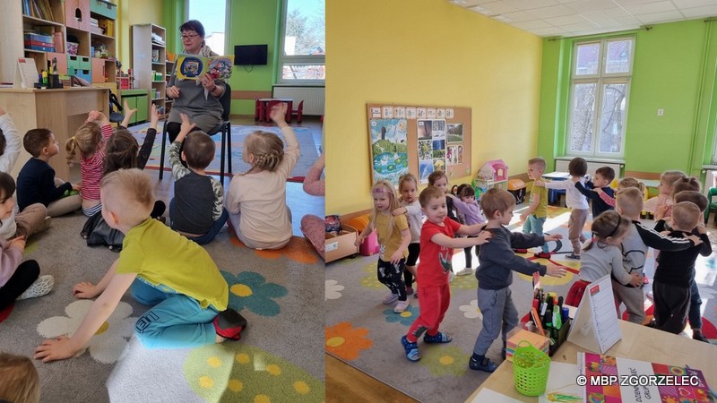Dzieci w Przedszkola nr 2 w Zgorzelcu słuchają opowiadania Wiesława Drabika pt. 