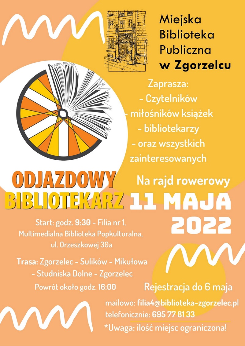 Biblioteczny Rajd Rowerowy! Czytelników, Sympatyków Biblioteki i Miłośników Książek serdecznie zapraszamy do udziału w rajdzie rowerowym 