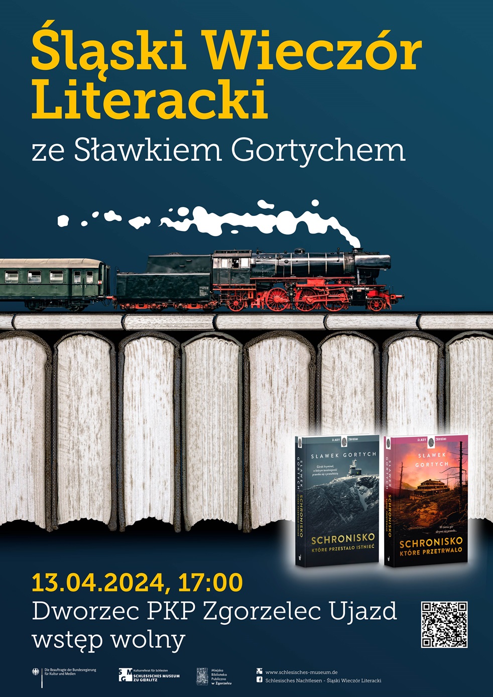 Śląski Wieczór Literacki ze Sławkiem Gortychem. 13.04.2024, 17:00. Dworzec PKP Zgorzelec Ujazd. Wstęp wolny. Plakat jest odnośnikiem do wpisu "Spotkanie autorskie ze Sławkiem Gortychem".