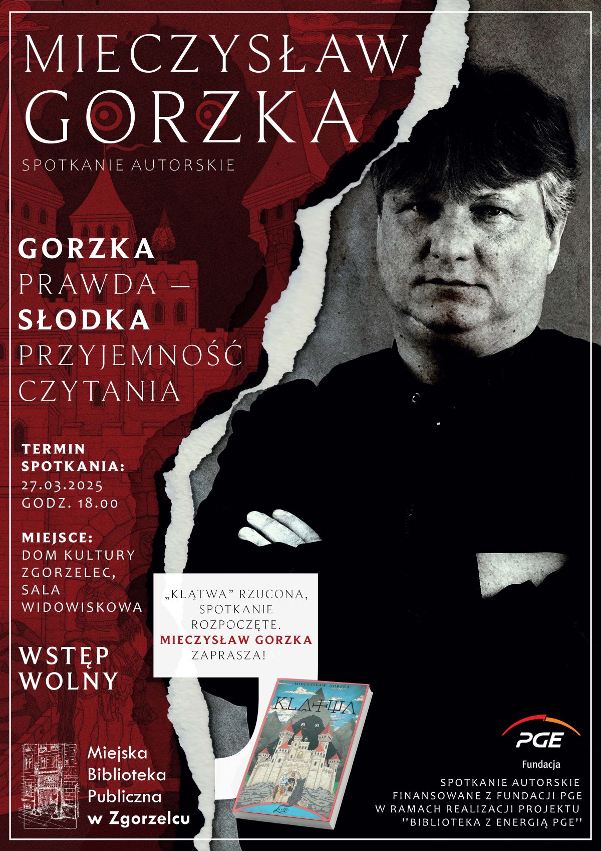 Plakat promujący spotkanie autorskie z Mieczysławem Gorzka