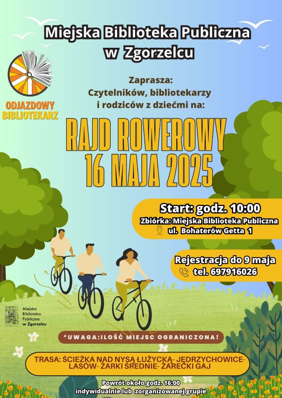 Plakat zapraszający na rajd rowerowy "Odjazdowy bibliotekarz"