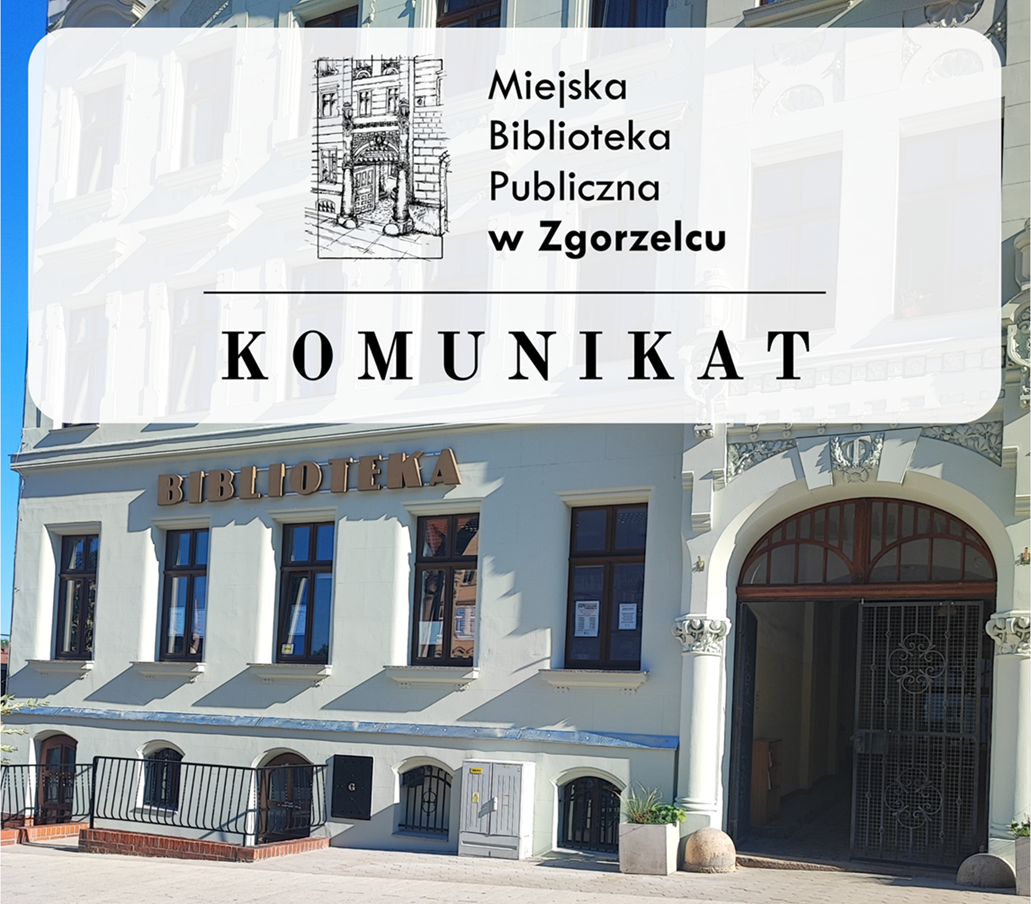 Zdjęcie kamienicy przy ul. Bohaterów Getta 1 oraz napis KOMUNIKAT.