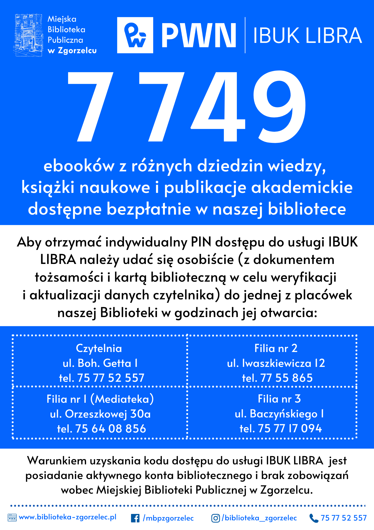 Plakat promujący usługę IBUK Libra. Plakat jest odnośnikiem do wpisu "7 749 e-booków dostępnych na platformie IBUK Libra".